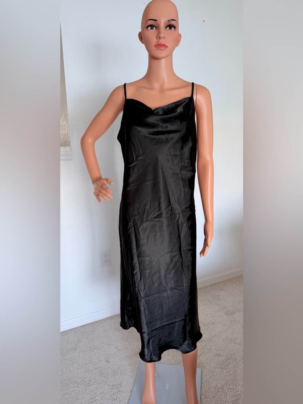 bebe Black Satin Slip Midi Dress